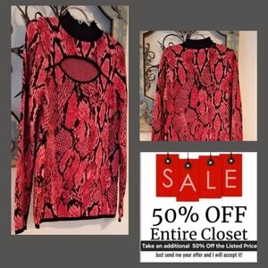New York & Co. Vibrant Red Patterned Sweater. Excellent Condition NWOT Size M